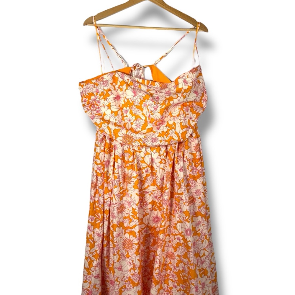 J Crew Collection Side-Cutout Poplin Midi Dress, Orange Floral, Size 18 - Picture 4 of 15